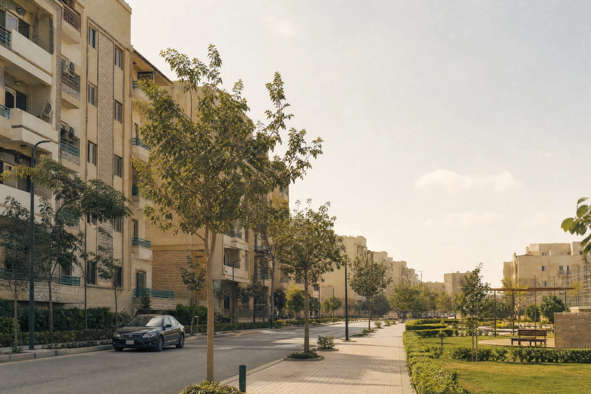 شارع سكني هادئ في مدينة جديدة